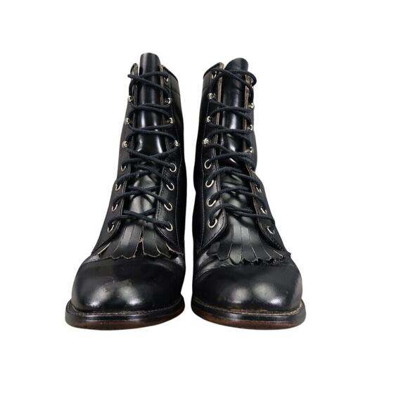 Justin Boots Women 6.5 Diamond J Lace Western Leather Black Classic Kiltie Retro - Picture 2 of 16